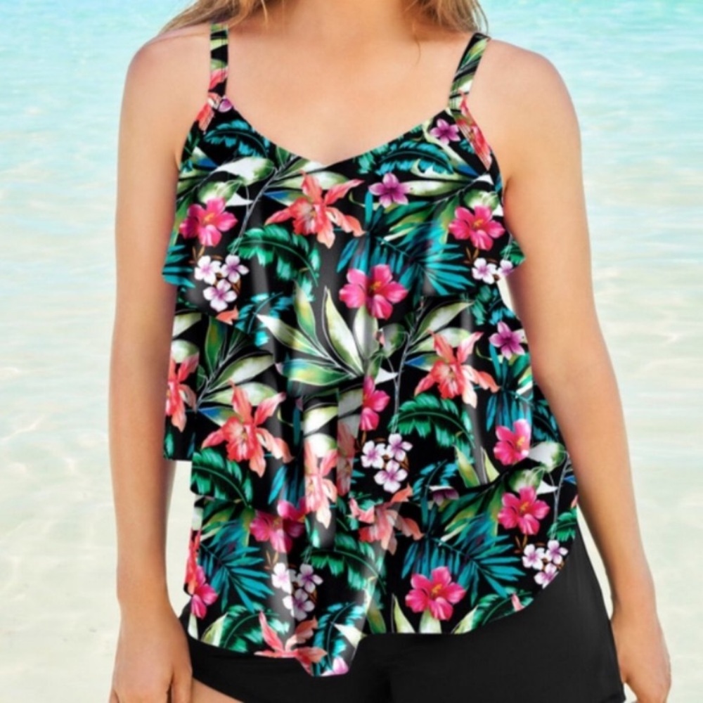 New Tiered Ruffle Tropical Tankini Swim Top
Swimsuits For All Plus Size 14
